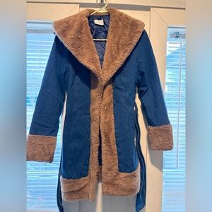Wisteria Lane Blue Jean Fur Jacket with Tie